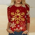 thumbnail image 4 of Besolor Women's Christmas 3/4 Sleeve T-Shirts Trendy Printed Round Neck Tops Casual Plus Size Holiday Blouse Tee, 4 of 5