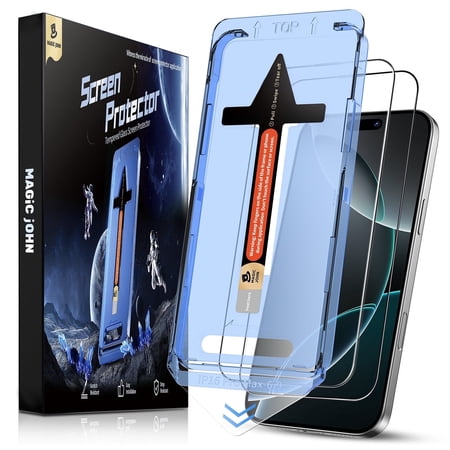 Magic John 2 Pack Screen Protector for iPhone 16 Pro Max HD Corning Tempered Glass Easy to Use