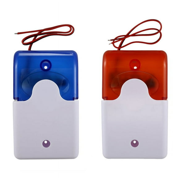 2x Mini Wired Strobe Warning Siren Dc 12V Sound Alarm Flashing Light Sound Siren Horn Home Security Alarm System 115Db Blue & Orange,2*Alarm,Blue & Orange