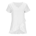 thumbnail image 3 of Tsesme Women's V-Neck Eyelet Tops Fashion Irregular Ruffle Hem Short Sleeve Shirt Summer Casual Loose T-Shirts, 3 of 6