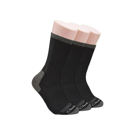 Clarks Men's Casual Half Cushion Crew Sock with Air Channel 3 Pair, Black, Men's 7-12 Shoe