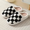 thumbnail image 4 of Nuevas zapatillas con patrón de tablero de ajedrez para mujer, zapatos informales sin cordones con forro de felpa, cómodas zapatillas de pareja para zapatos de casa, 4 of 4