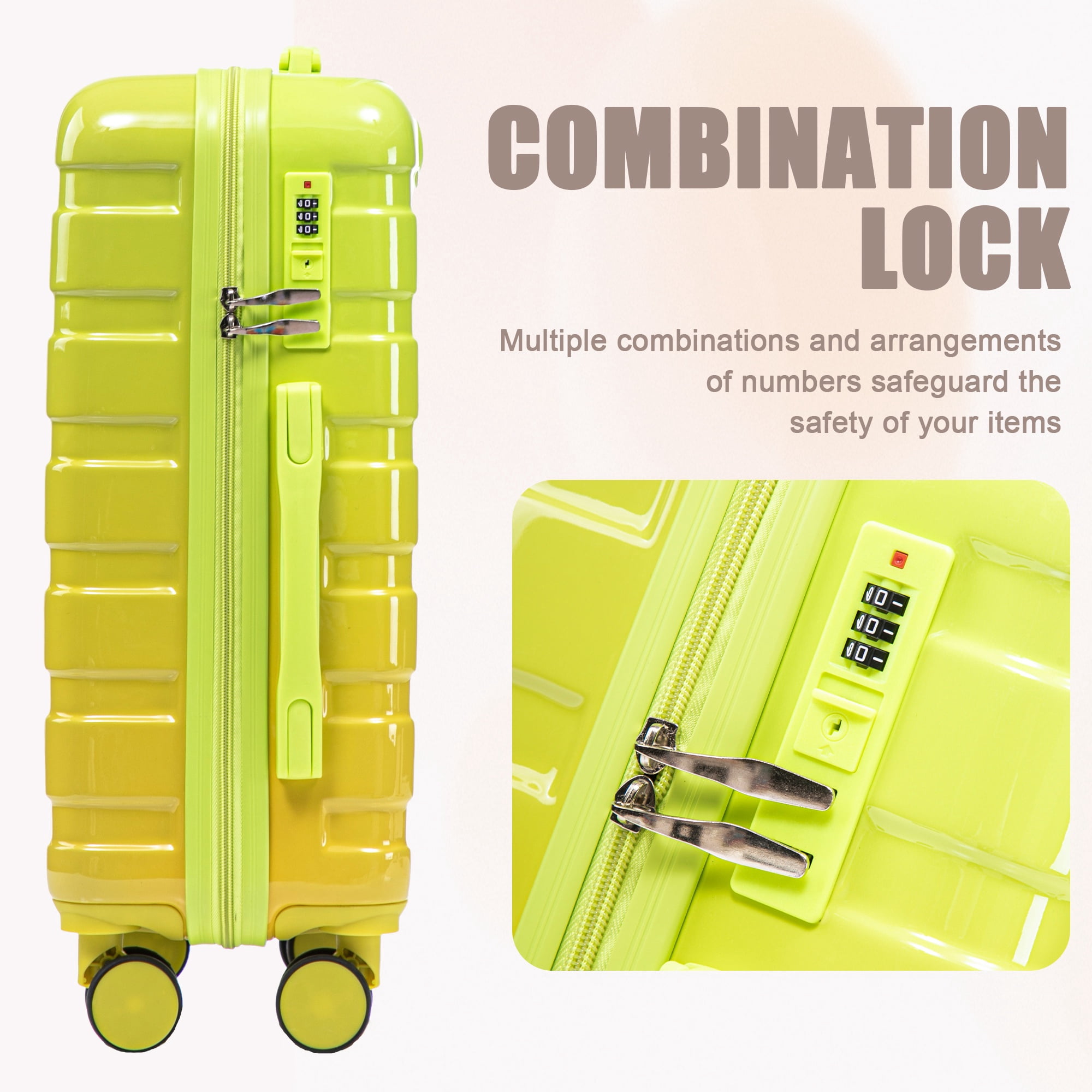 PAPROOS Luggage Sets 2 Piece Suitcase Set(14"/20") Suitcase, Hardside Lightweight Kids Suitcase with Combination Lock, Carry-on Suitcase and Cosmetic Bag for Travel, Back to School, Green & Yellow