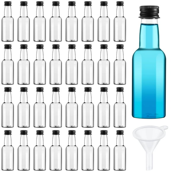 Mini botellas de licor Tessco de 75 ml de plástico con tapa, juego de 100 unidades