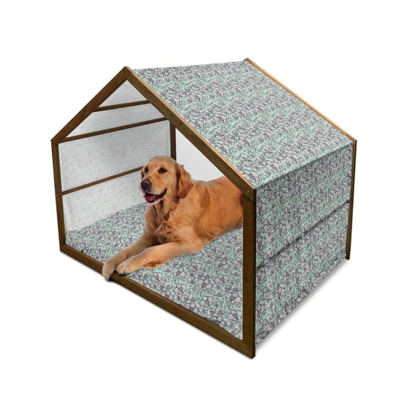 Floral Pet House, Wild Orchids Exotic Spring Blooms Feminine Themed Hand Drawn Plants, Outdoor & Indoor Portable Dog Kennel with Pillow and Cover, 5 Sizes, Mint Green Navy Blue, by Ambesonne