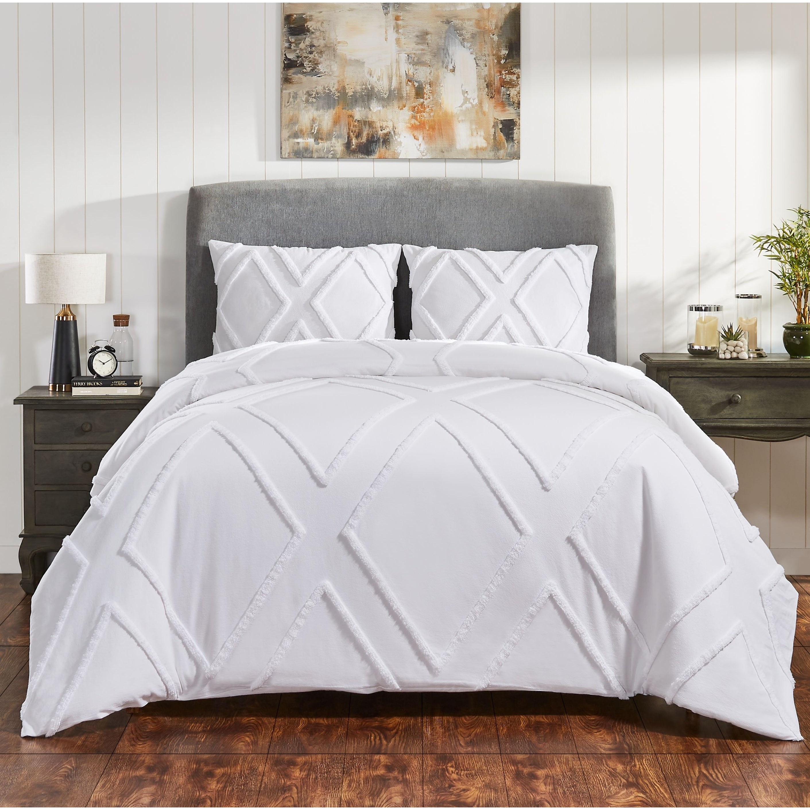 Fabstyles Arizona Chenille 3 Piece Duvet Cover Set White Queen ...