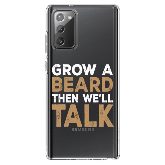 DistinctInk Clear Shockproof Hybrid Case for Samsung Galaxy Note 20 (6.7" Screen) - TPU Bumper Acrylic Back Tempered Glass Screen Protector - Grow a Beard Then We'll Talk