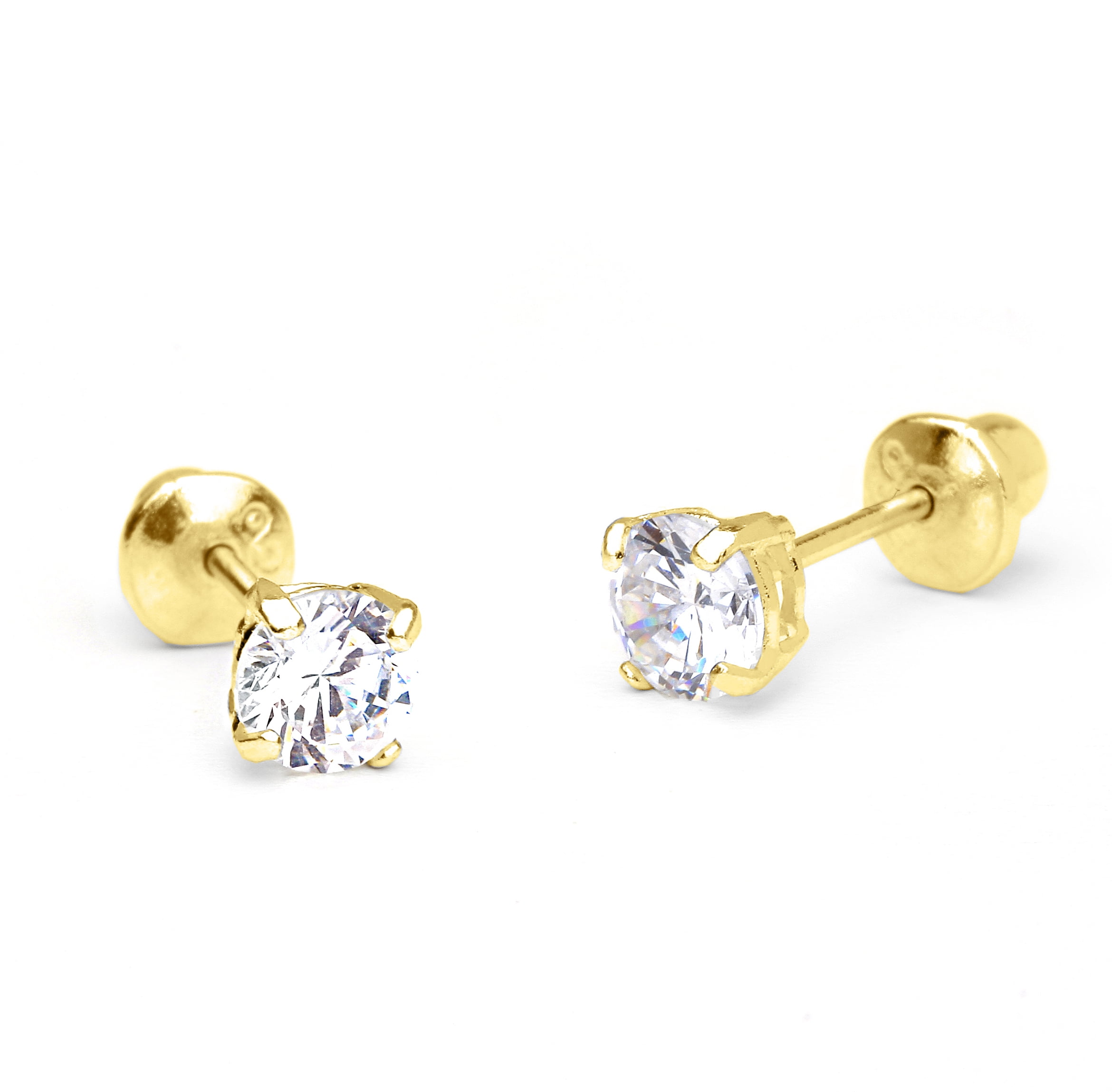 14K Yellow Gold Jewelry J-Hoop Earrings Solid 4 mm 8 mm Madi K CZ Childrens Three Stone Post Earrings