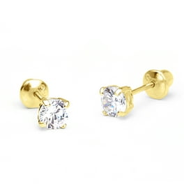 5mm Round Cubic Zirconia, 14K Gold Stud Earrings Bezel, 14K Yellow Gold Bezel Stud 5mm CZ Screw Back Earring, Baby cheapest Earrings, Kids Earring