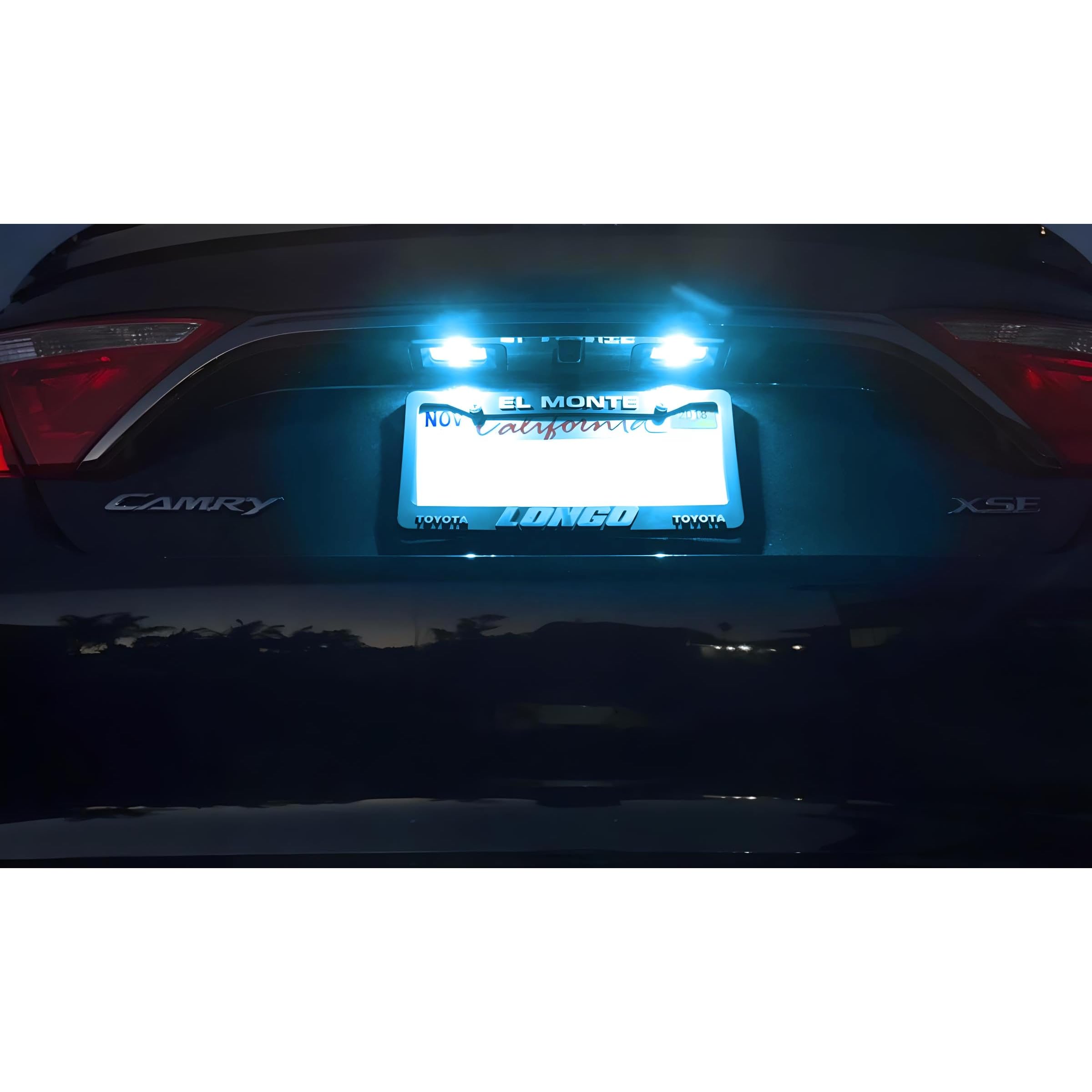 Ice Blue Full LED License Plate Light Kit For Toyota Camry Highlander Prius C Avalon Yaris, by 18-SMD Aqua LEDs & Can-Bus Error Free