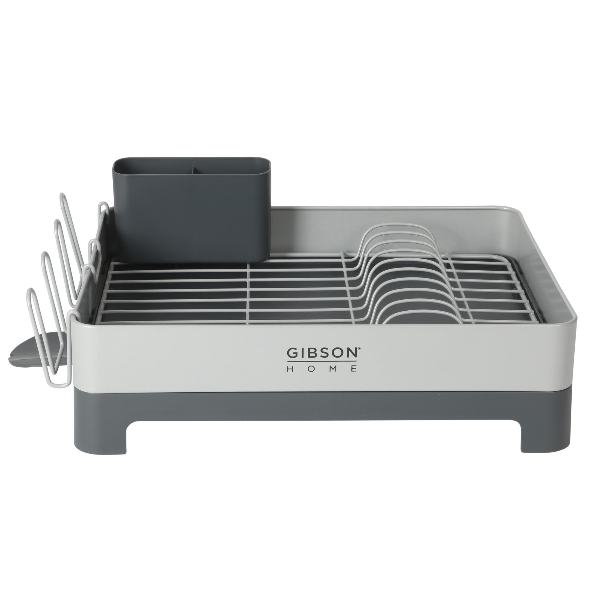 Gibson Home Nestcraft Full Size Rust Resistant Dish Rack with Drain Board and Flatware Caddy - Grey