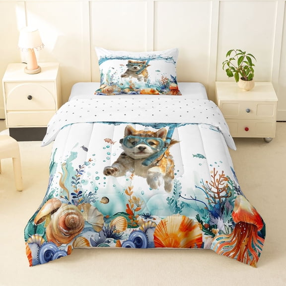 Homewish Lovely Shiba Inu Twin Comforter Sets,Coastal Bedding Set,Dog Theme Decor,Reversible,2pcs,1 Comforter and 1 Pillowcase