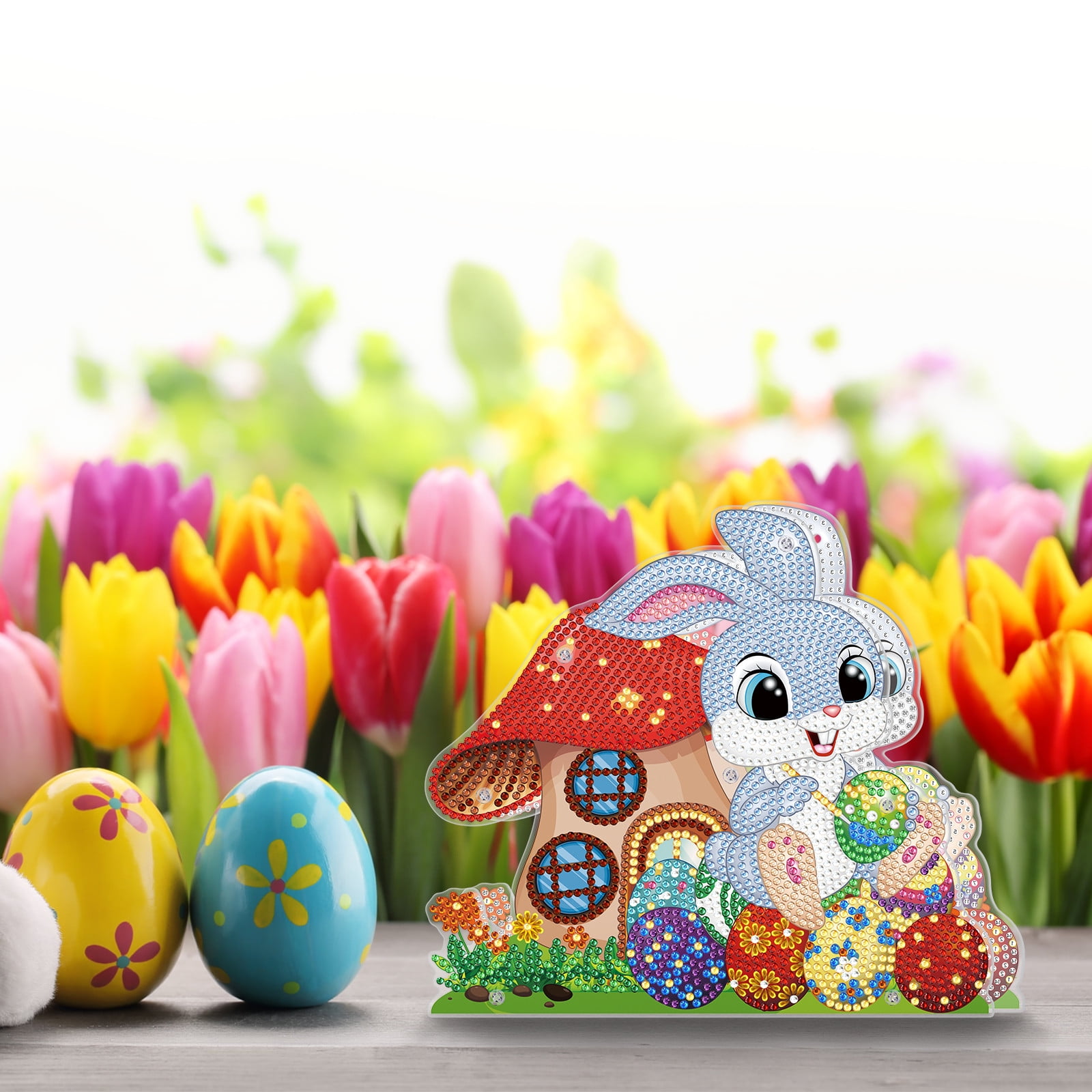 FLOPESN Easter Bunny DIY Diamond Art Painting Ornaments Lamp Kits, Diamond Painting Creative Handmade Bedroom Room Decor Double-Sided Dotted Diamonds