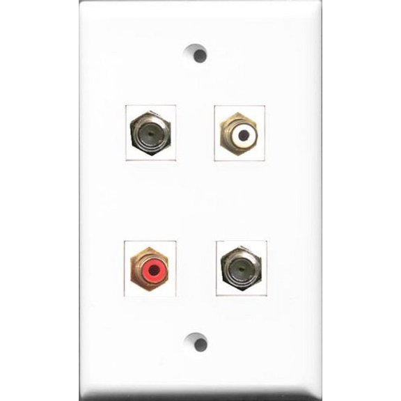 RiteAV 1 Port RCA Red and 1 Port RCA White 2 Port Coax Cable TV- F-Type Wall Plate