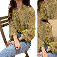 thumbnail image 2 of Camisa de manga larga con estampado floral para mujer, blusa holgada informal con volantes y botones para citas en el trabajo, 2 of 8