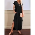 thumbnail image 2 of Summer Casual Maxi Dresses for Women V Neck Cap Sleeve Long Sundress with Pockets Beach Vacation Black XL, 2 of 8