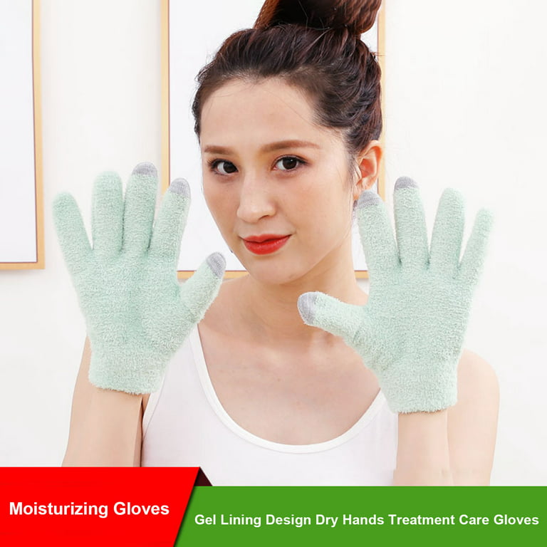 harmtty Moisturizing Gloves Reusable Touch Screen Gel Lining Design Dry  Hands Treatment Care Gloves,Green 