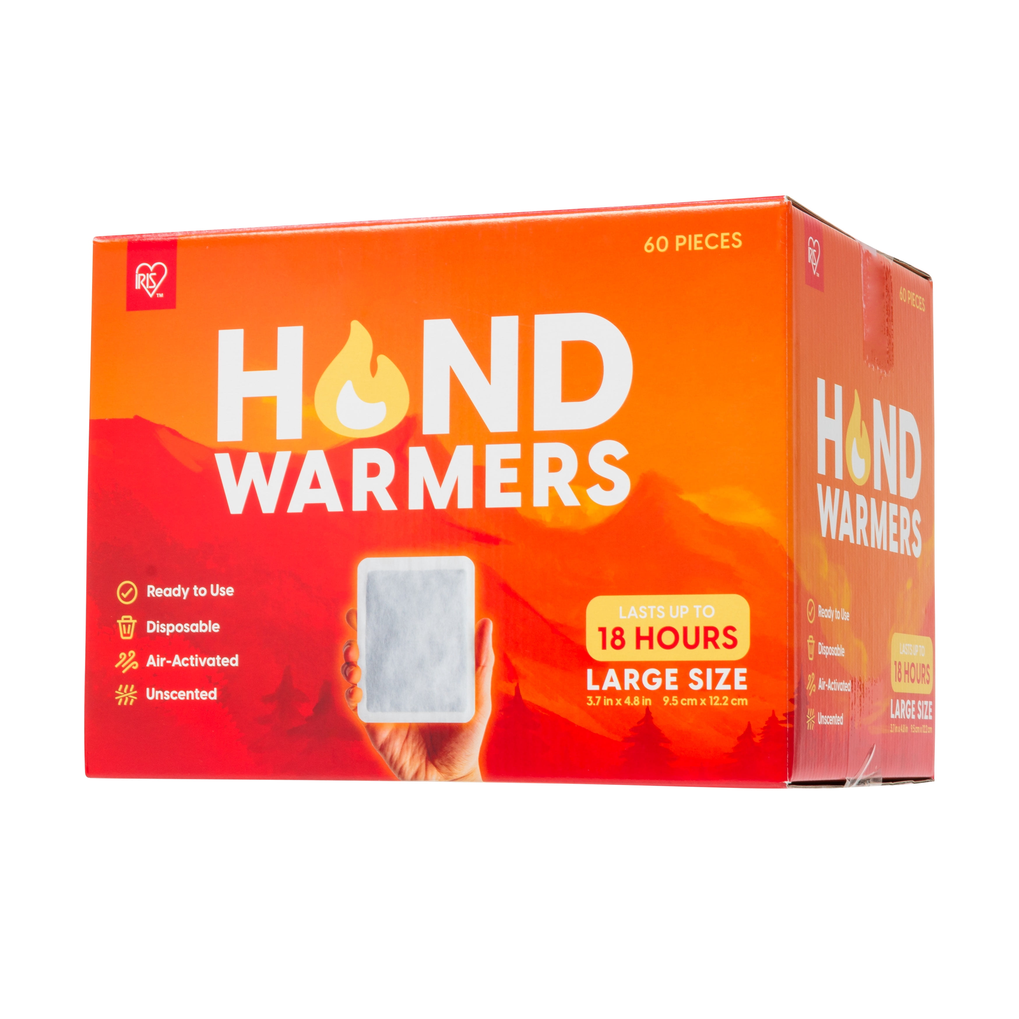 IRIS USA, Inc. Hand Warmers – Large, 60 Individual Warmers, Long-Lasting Up to 18 Hours for Warm and hot Hands - On The Go, Disposable, Handwarmers for Hands and Feet, Winter Essentials, White