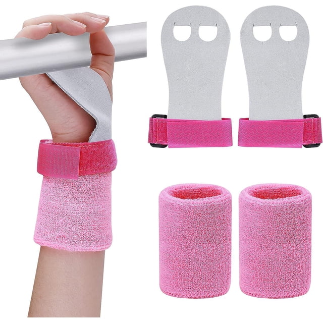 Conjuntos de muñequeras y agarres de gimnasia para niños jóvenes, agarres de mano para gimnasia, protección de palmas y soporte para muñecas para barras de gimnasia, accesorios deportivos