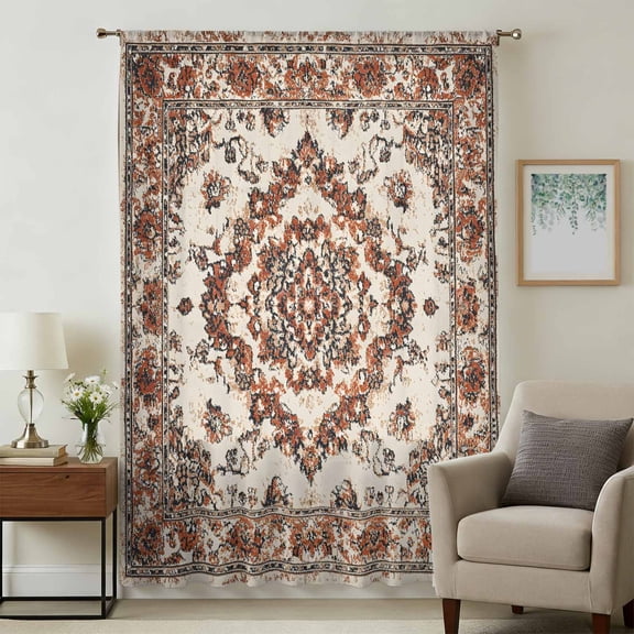 Burnt Orange Boho Sheer Curtains 96 Inches Long, Modern Ethnic Geometric Southwestern Light Filering Curtains, Privacy Drapes Simi Floor to Veiling Curtain for Living Room Bedroom Window Treatment