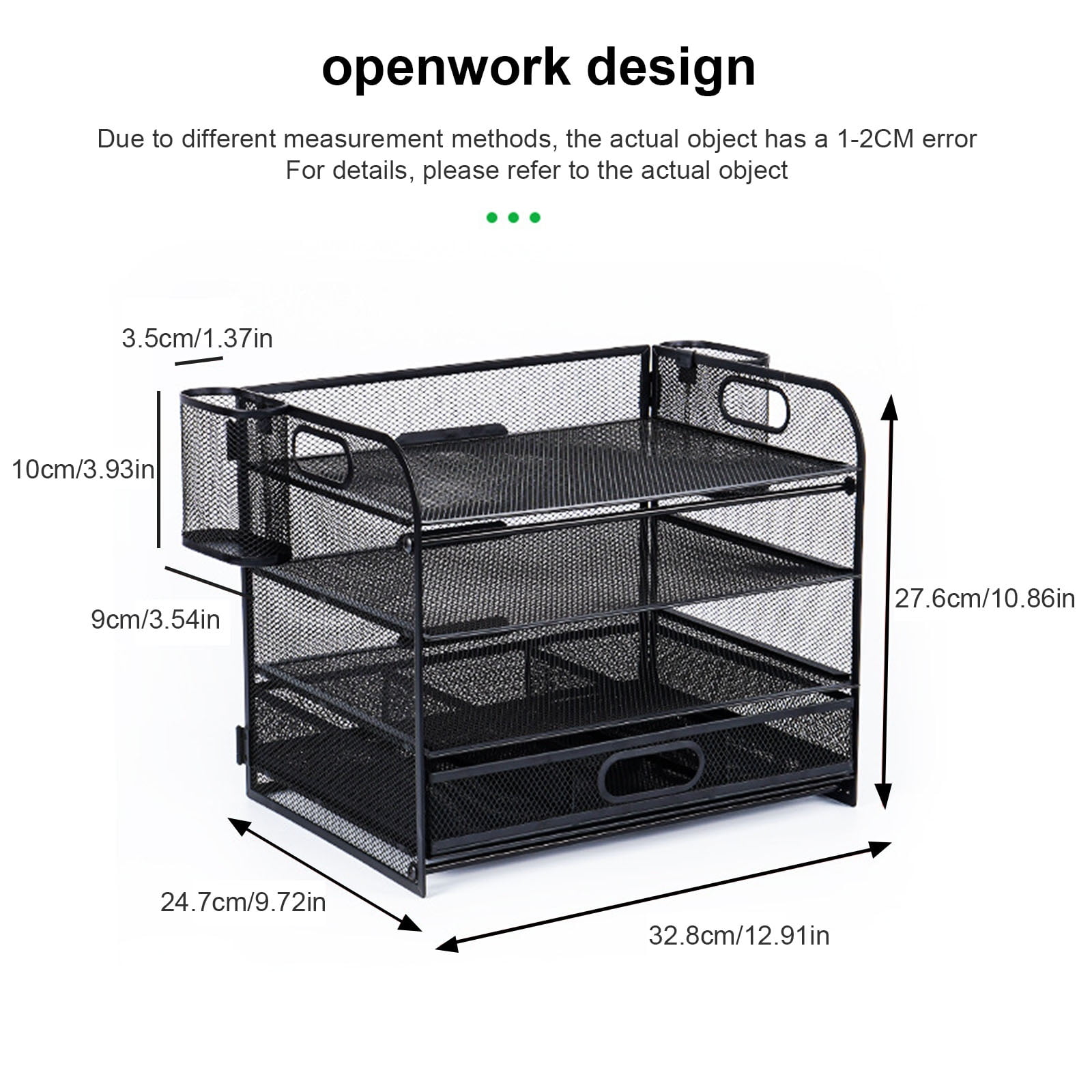 4-Tiered Paper Letter Tray Organizers with Sliding Drawer & 2 Pen Holder, Desk Organizers for Office Office Accessories