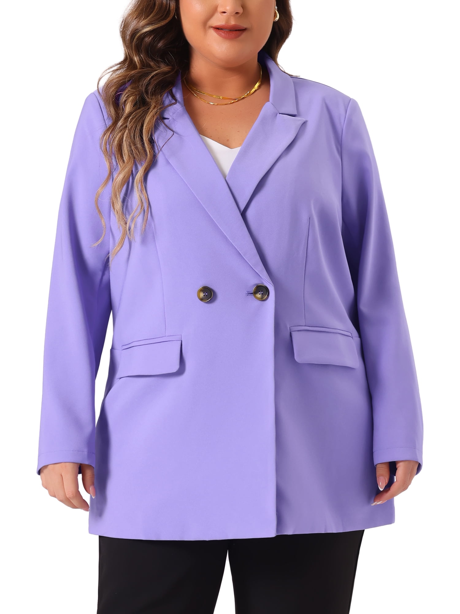 DARING DIVA Women's Plus Lapel Button with Pocket Jackets Long Blazer 4X Purple