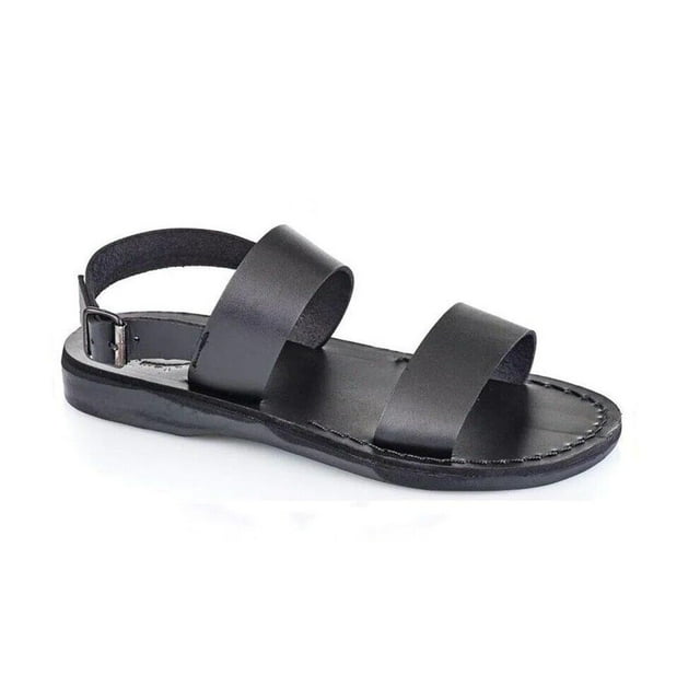 Jerusalem Sandals Golan Leather Slingback Flat Sandal - Black 47