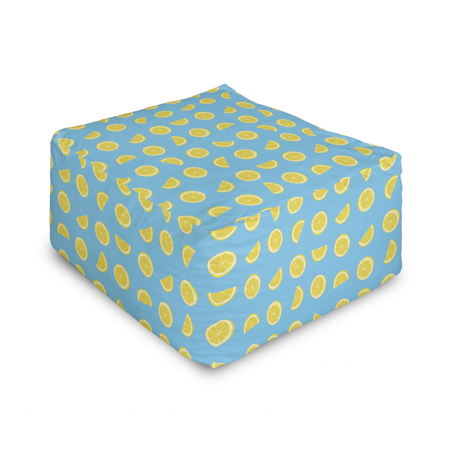 Under Desk Foot Stool for Living Room Office Ottoman with Cover 25 Lemon Flavor Ice Cream with Face Glasses and Mustache Fun Humor Graphic Ambesonne Yellow and Blue Rectangle Pouf Teal Yellow 
