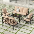 thumbnail image 2 of Soohow Outdoor Patio Furniture Set, 5 Piece Patio Furniture Set, 2 x Swivel Chair, 1 x 3-Seats Sofa, 1 x 2-Seats Sofa, and 1 x Coffee Table, Metal Conversation Set for Porch, Balcony, and Backyard, 2 of 9