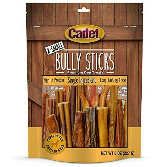 Cadet Bully Sticks for Small, Medium and Large Dogs - All-Natural Beef Pizzle, High Protein, Low Fat, Long-Lasting, Grain & Rawhide-Free Dog Chews for Aggressive Chewers, X-Small (8 Ou