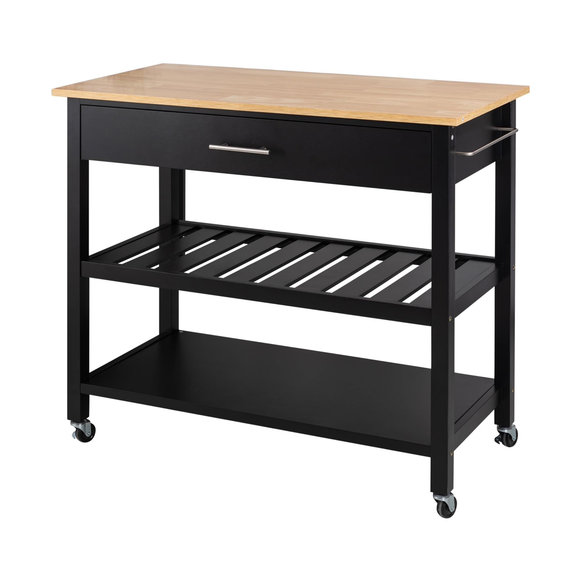 Kitchen Island Cart with Storage,Rolling Kitchen Island Side Table on Wheels with Large Worktop,Storage Cabinet,Towel Rack,Drawers and Open Shelves for Kitchen,Dinning Room,Black