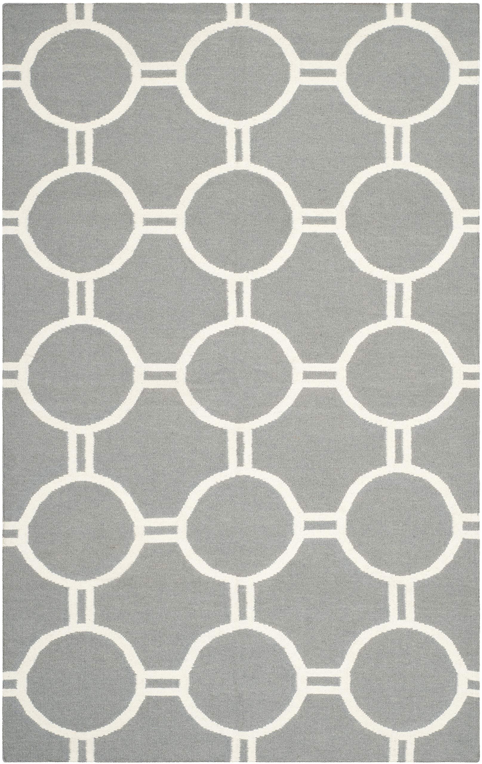 SAFAVIEH Dhurrie Sloane Geometric Circles Wool Area Rug, Grey/Ivory, 6' x 9'