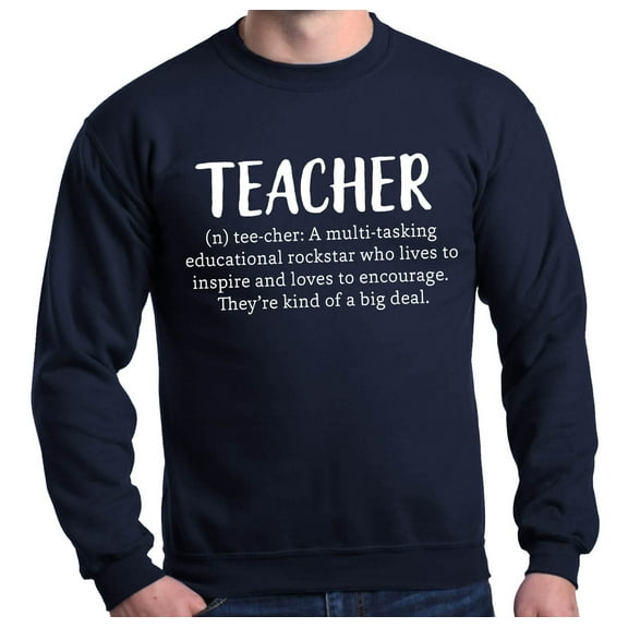 Shop4Ever Men's Teacher Definition Crewneck Sweatshirt Medium Navy