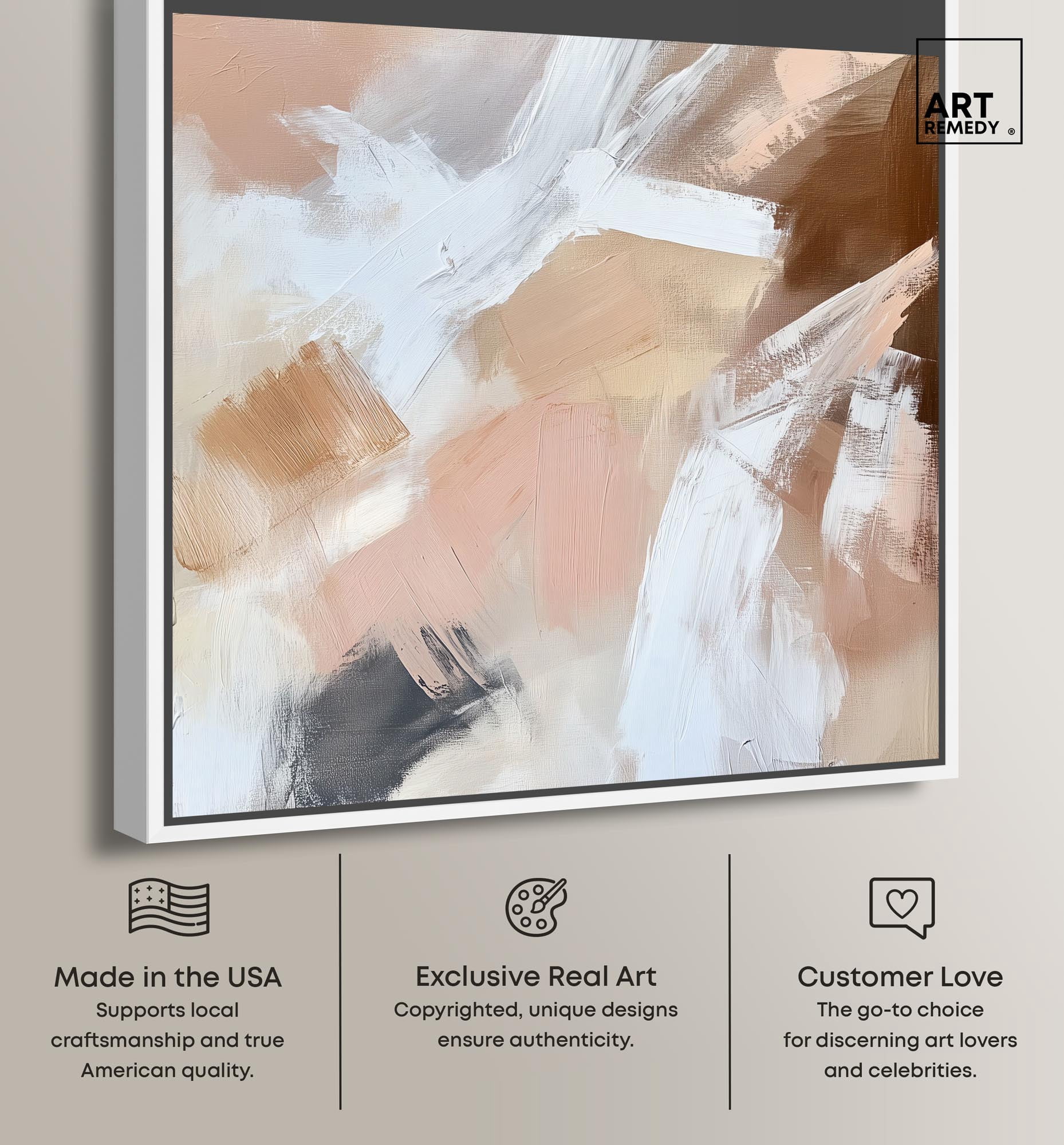 Taupe and Ash I Canvas Boho Minimalist by Art Remedy, White Frame, 12 x 12
