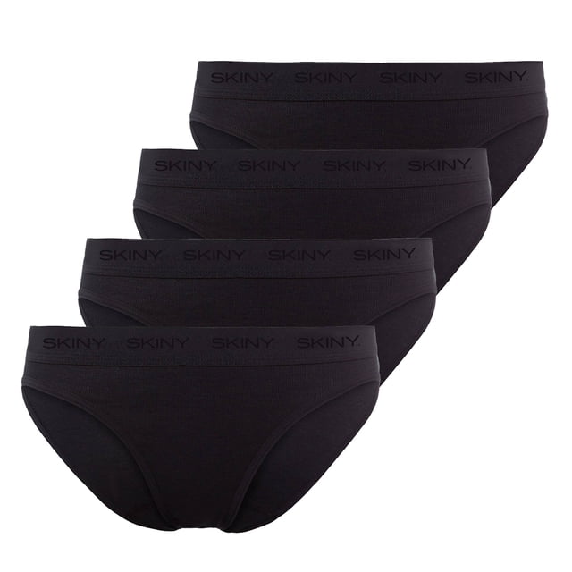 SKINY Ladies Rio Briefs, Paquete de 4 - Ropa Interior, Calzoncillos, Algodón, Cintura con Logotipo, Costilla fina, Unicolor Negro 36