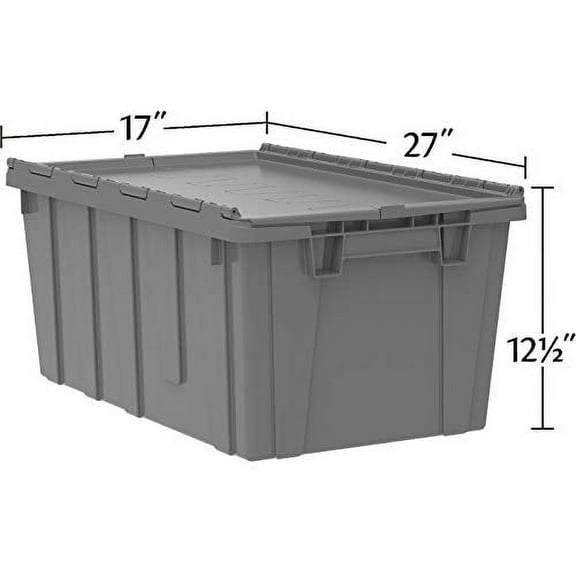 Buckhorn AR2717120204000  Plastic Stackable Storage KeepBox Tote Container with Hinged Attached Lid, 27-Inch L x 17-Inch W x 12-Inch H, Green