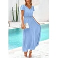 thumbnail image 4 of PRETTYGARDEN Women's Summer Maxi Dresses Trendy Casual Button V Neck Ruffle Cap Sleeve Long Flowy Pleated Dress, 4 of 6