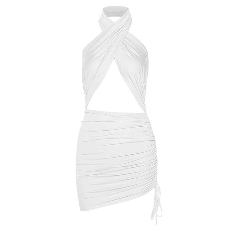 Fesfesfes Summer Dresses for Women Cross Halter Neck Mini Dress Solid Color Slim Fit Hollow Back Sleeveless Dress - Walmart.com Fesfesfes Summer Dresses for Women Cross Halter Neck Mini Dress Solid Color Slim Fit Hollow Back Sleeveless Dress - Walmart.com