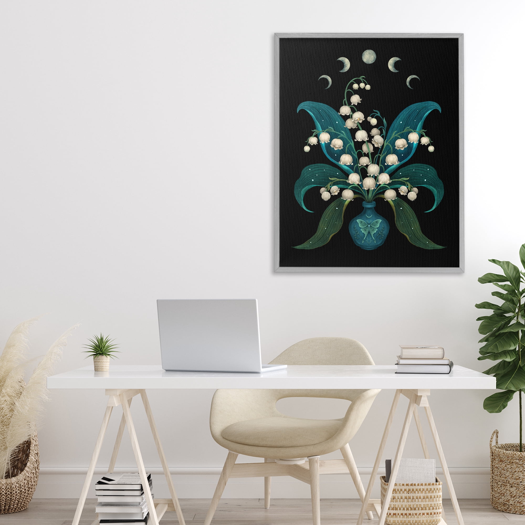 Stupell Industries Lunar Lily Of Valley Gray Framed Giclee Art, design by Episodic Drawings