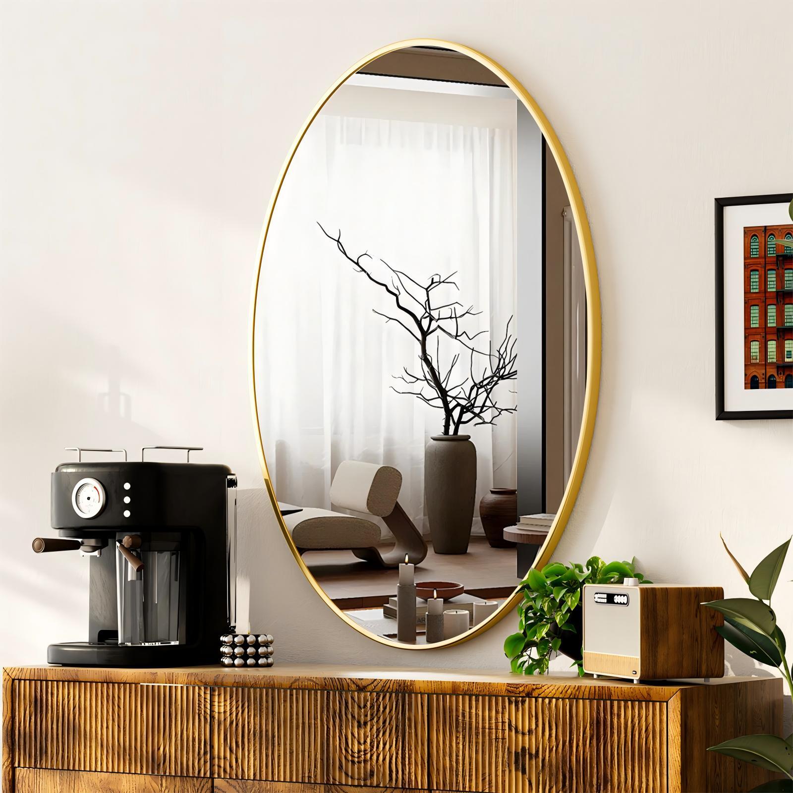 BEAUTYPEAK 26"x38" Oval Bathroom Mirror Wall Mirror,Gold