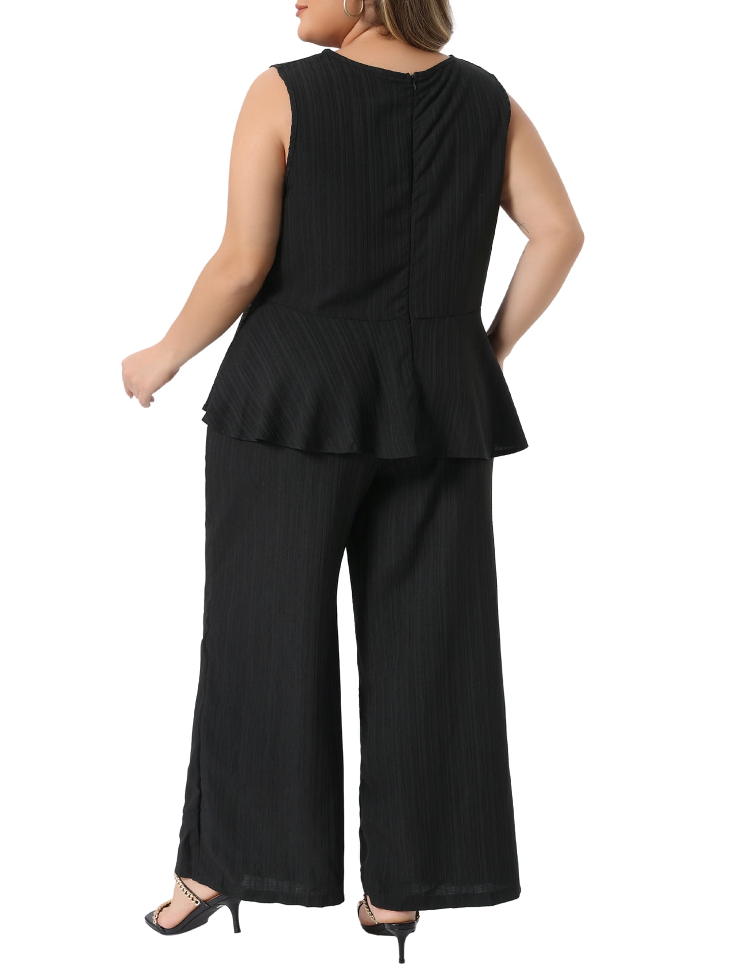 DARING DIVA Women's Plus 2 Piece Outfits Round Neck Peplum Ruffle Tank Tops 3X Black