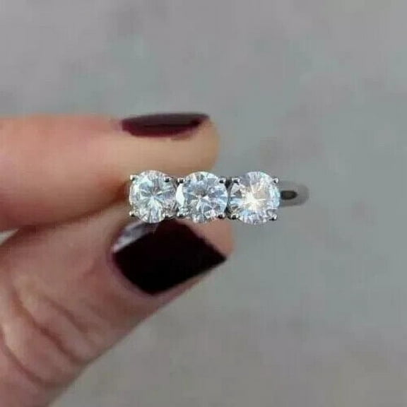 Women's Lab-created Diamond 2Ct Three Stone Engagement Ring 14k White Gold Plated