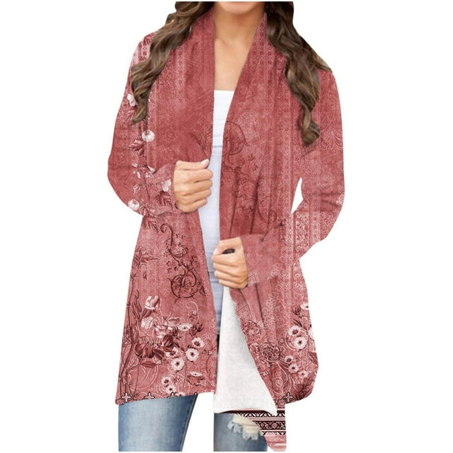Women‘s Lightweight Cardigan Long Sleeve Open Front Cardigan Floral Dressy Casual Fall Jacket Clothes