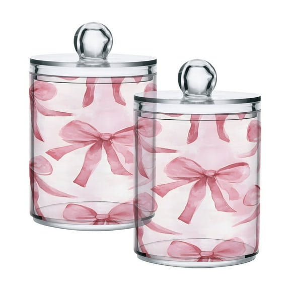 joogoo 2 Pack Qtip Holder Organizer Watercolor Bow Cotton Swabs Cans Storage Canister