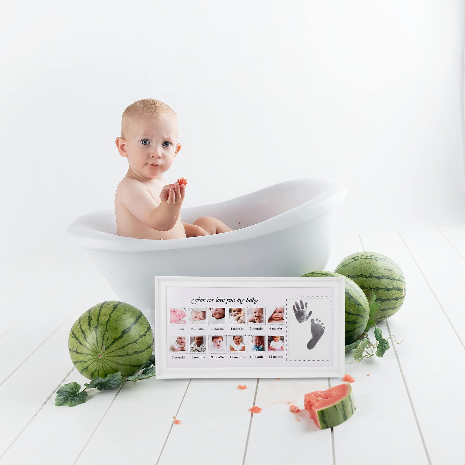 OUNONA White Baby Handprint Kit with Footprint Keepsake Frame for Infant Growth Memories