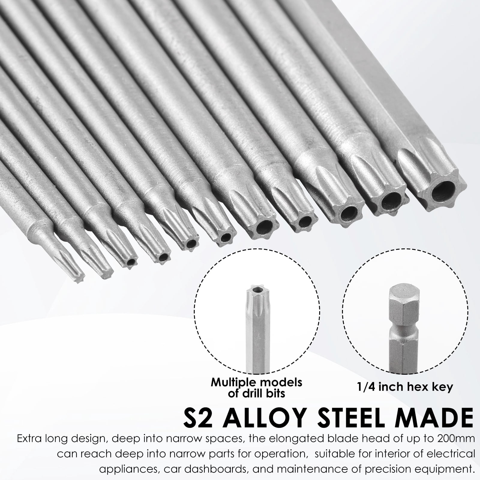 TMWEFUSC 23Pcs Security Torx Screwdriver Bit Set Magnetic Star Screwdriver Drill Bit S2 Steel 1/4 Hex Shank Torque Tamper Proof Screwdriver With Handle T6-T40, 4 Inch 7.9 Inch Length