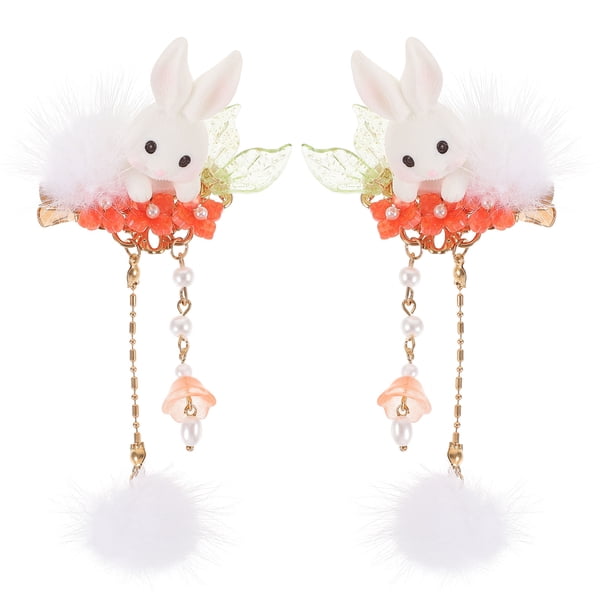 1 par de horquillas de conejo con borlas y pompones, accesorios para el cabello de Pascua para niñas.