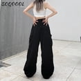 thumbnail image 4 of Pantalones Cargo con bolsillo y cordón para mujer, pantalón informal de pierna ancha Y2K, ropa de calle, chándal de cintura alta, pantalones holgados coreanos, Verano, 4 of 5