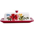 thumbnail image 1 of SAGOSKAT Butter Dish Ceramic Butter Keeper Butter Dish with Lid, Butter Container, RED, 1 of 8