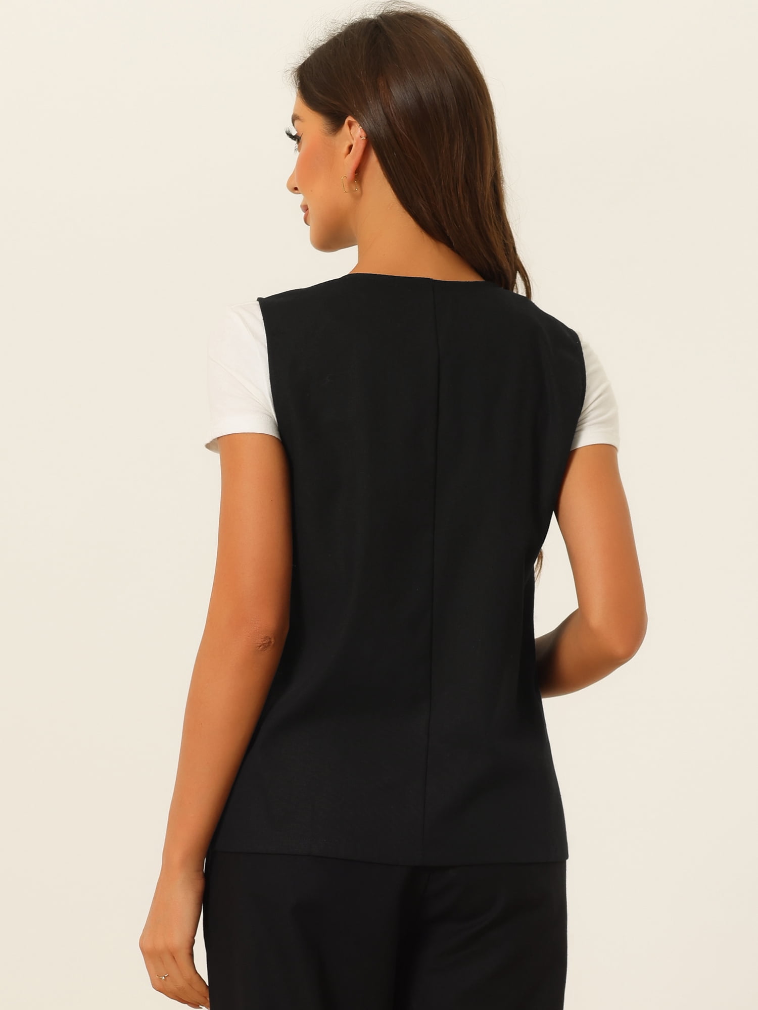 DARING DIVA Women's Button Down Vest Linen V Neck Summer Waistcoat S Black